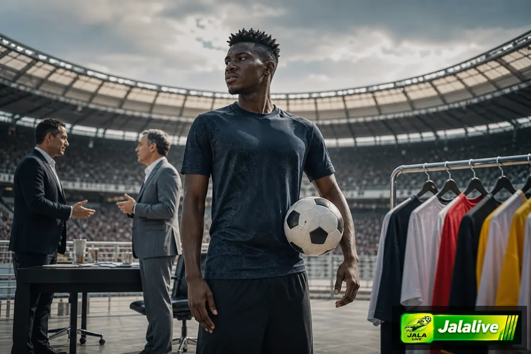 Ilustrasi editorial tentang negosiasi transfer Ismaila Sarr antara Crystal Palace dan Liverpool