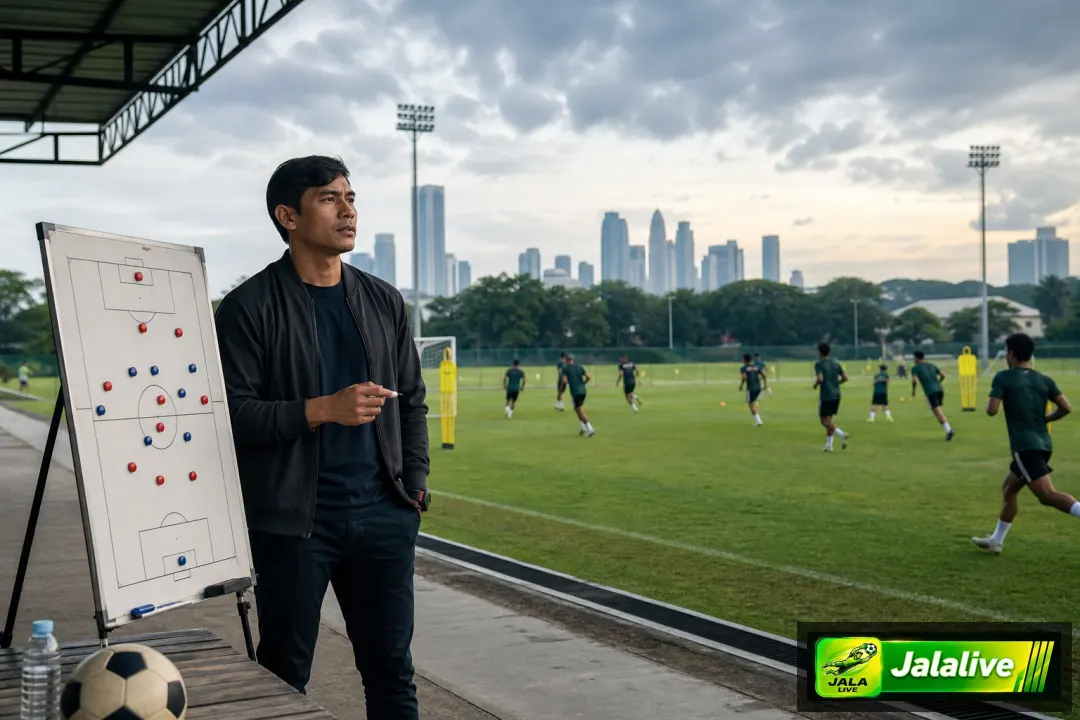 Ilustrasi editorial analis sepak bola membahas persaingan gelar Liga Inggris