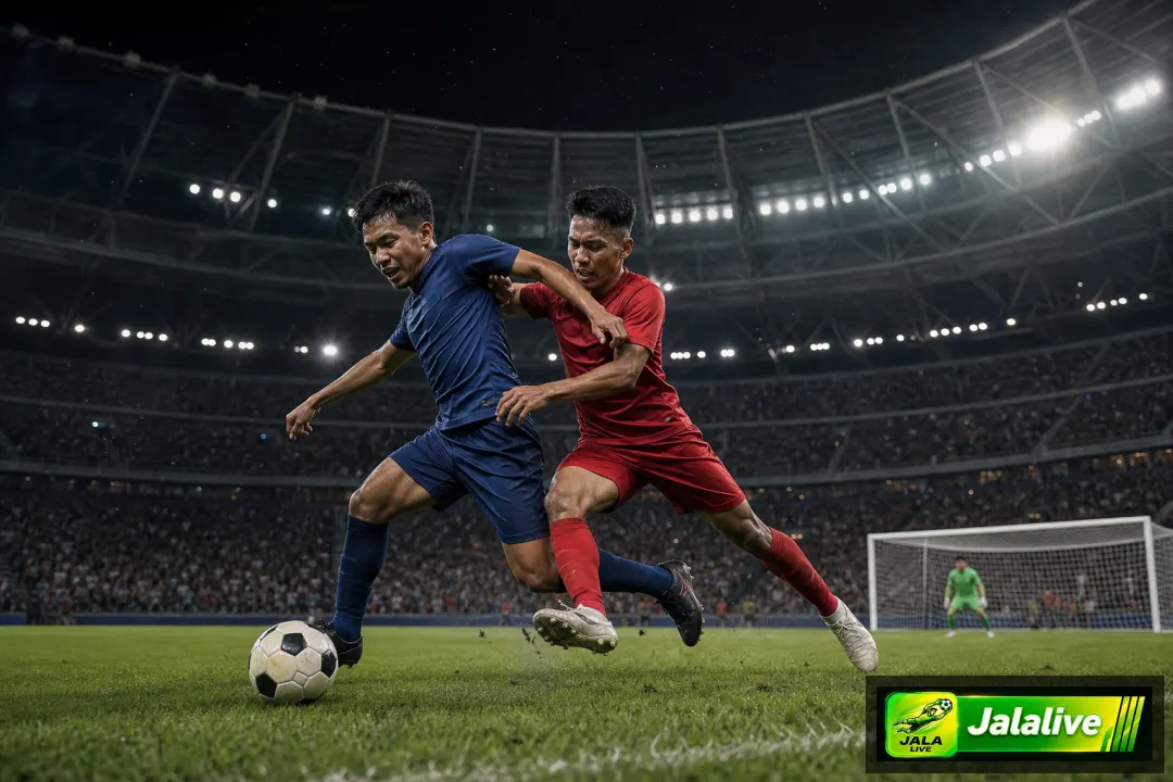 Ilustrasi editorial pertandingan sepak bola Eropa malam hari